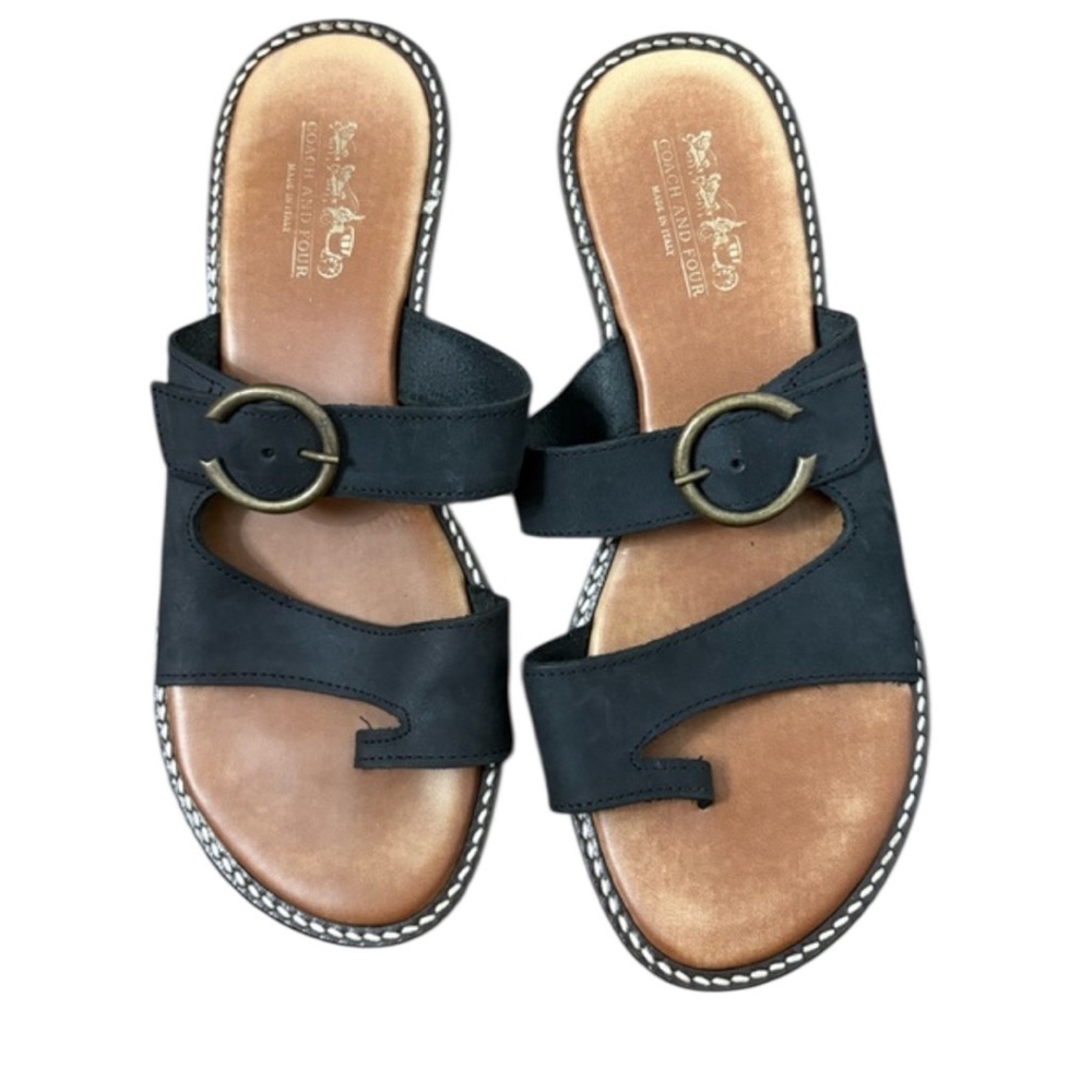 Coach & Four Tuscano black leather slide sandals sz 8 preloved made in Italy - Picture 3 of 9